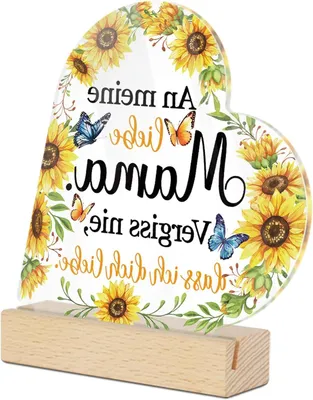 Productafbeelding van Acryl Bord - Houten Sokkel - Moeder Liefde Tonen - Zonnebloem Vlinder Motief - 18 x 12 cm - Transparant