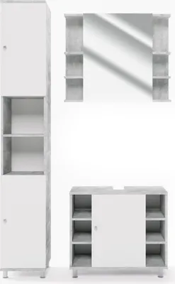 Produktbild von Vicco Badmöbel-Set Fynn, 3 Teile, mit Hochschrank, Beton/Weiß