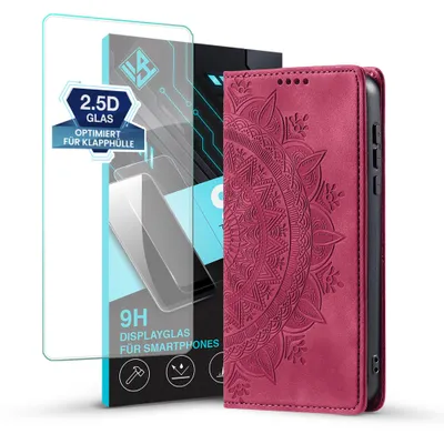 Produktbild von Mandala Handyhülle für Samsung Galaxy A18 / A18 5G RFID Schutz Klapphülle Case Cover Design Schutzhülle mit 9H Displayglas Farbe: Magenta