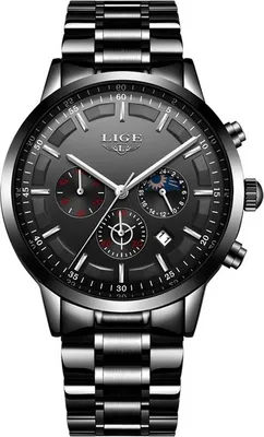 Zdjęcie produktu dla Zegarek LIGE Steel - Elegancki Czarny Chronograf dla Mężczyzn KP4054