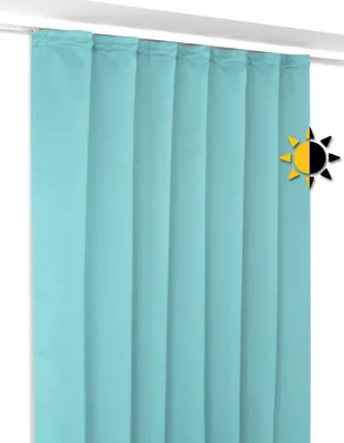 Produktbild von Verdunkelungsgardine mit Kräuselband U-Band, Blackout Vorhang blickdicht abdunkelnd, Größe und Farbe wählbar (Himmelblau Breite 140 cm. Höhe 145 cm)
