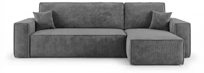 Image de Canapé d’angle CALIFORNIA MINI droit gris foncé velours côtelé Poso 60 - fonction couchage, coffre de rangement pour la literie