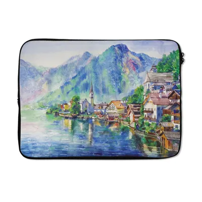 Produktbild von MuchoWow® Laptop Hülle 13 Zoll Malerei - Architektur - Wasser - Berge - Öl Laptoptasche - Laptophülle - Sleeve - Rundumschutz