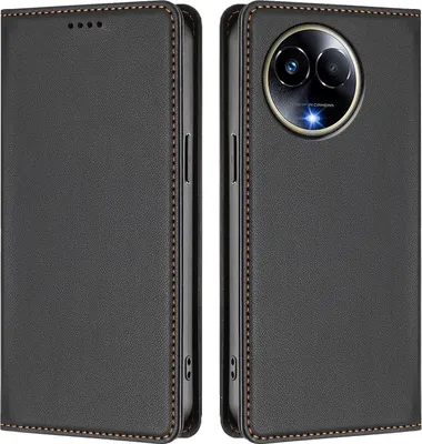 Image de Étui en cuir pour Realme 11 5G, étui à rabat magnétique en cuirPolyuréthaneavec support, noir