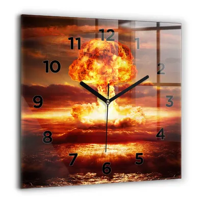 Produktbild von Wallfluent Große Wanduhr – Stilles Quarzuhrwerk - Uhr Dekoration Wohnzimmer Schlafzimmer Küche - Zifferblatt - schwarze Zeiger - 60 cm - Atombombenexplosion
