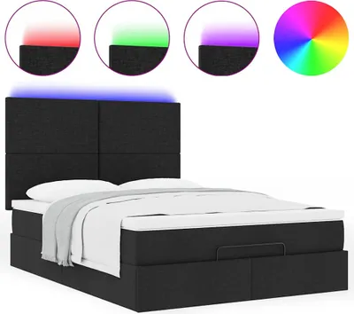 Produktbild von Ottoman-Bett mit Matratze & LEDs Schwarz 140x190 cm Stoff