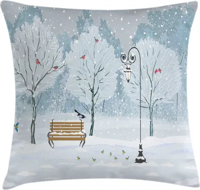 Produktbild von ABAKUHAUS Winter Kissenbezug, Schnee in Park Weihnachtsbaum, Digitaldruck Waschbar Farbfester Kopfkissenhülle Reißverschluß Beidseitiger Druck, 50 x 50 cm, Blau Weiss