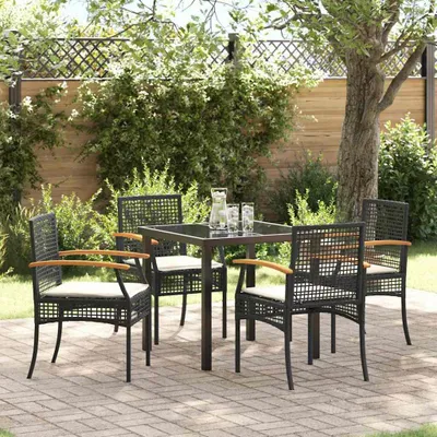 Immagine prodotto di Maison Exclusive - Set da pranzo da giardino con cuscini, 5 pezzi, rattan nero