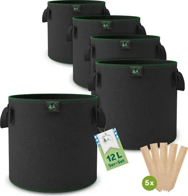 Produktbild von TTL GARDEN Pflanzsack 12L – 5er Set Stofftöpfe aus Filz & Vliesstoff