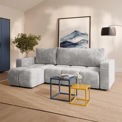 Produktbild von Masseno Ecksofa RAMIL mit Schlaffunktion L-Form, Sofa mit Bettkasten, Wohnzimmersofa, Couch, Soffa, Bettsofa, Couchgarnitur- Hellgrau, LUMO 65