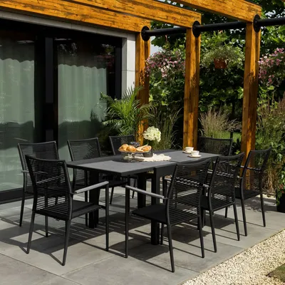 Produktbild von di volio Gartenmöbel PAVIA, ausziehbarer Gartentisch mit 8 Stühlen - Set, Essgruppe für 8 Personen, langlebig & wetterfest, aus hochwertigen Materialien
