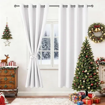 Productafbeelding van Blackout Gordijnen - Verduisterende Gordijnen Raambekleding - Slaapkamer Verduisteren - Met Gordijnhouders - 106 x 160 cm - Grijs-Wit