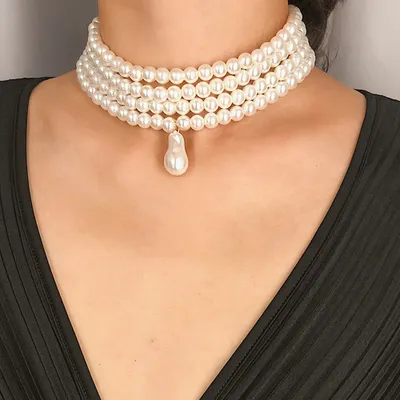 Produktbild von Elegante mehrschichtige Damen-Halskette mit Kunstperlen und Perlen, Party-Schmuck, Geschenk