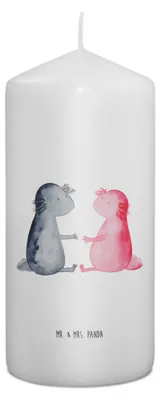 Produktbild von Mr. & Mrs. Panda Kerze Axolotl Liebe 15 x 7 cm - Weiß - Geschenk, Erinnerungslicht, Blockkerze, Paar, Valentinstag, Bedruckte, Erinnerungskerze, Stumpenkerze