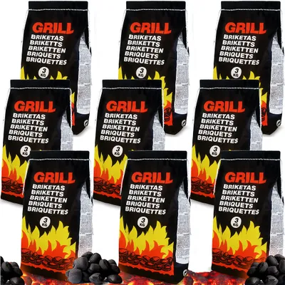 Produktbild von DEUBA® 27 kg Grillbriketts 9 x 3 kg Holzkohle Grillkohle Holzkohlebriketts Holzkohlegrill Grill Brikett Kohle