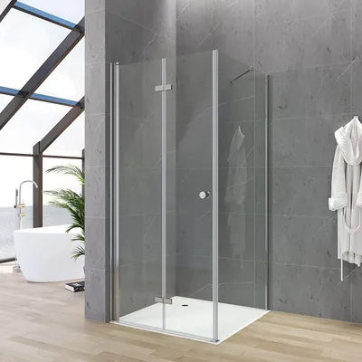 Produktbild von Duschkabine 75x70x187 cm Faltbare Dusche mit Seitenwand Klarglas Chromoptik