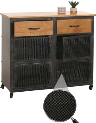Zdjęcie produktu dla Komoda HWC-N28, szafka, kółka 2 szuflady, struktura 3D industrial retro metal drewno 90x100x40cm ~ czarny, naturalny