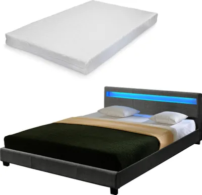 Produktbild von LED Textil Doppelbett + Matratze Polsterbett 140x200cm Bett-Gestell Stoff CORIUM