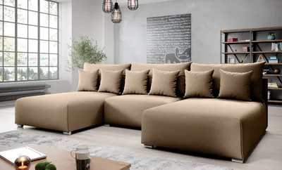 Image de AX LIVING Canapé d'angle avec fonction sommeil Ederra U largeur 300 cm - tissu beige