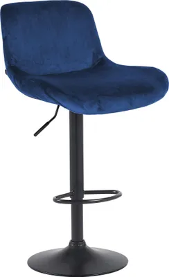 Produktbild von CLP Barhocker Solon Schwarz höhenverstellbar und drehbar mit Rückenlehne blau Material Samt