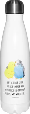 Produktbild von Mr. & Mrs. Panda Thermosflasche Wellensittich Liebe - Weiß - Geschenk, Kuscheln, Wasserflasche, isolierflaschen, Thermos, thermo trinkflasche, Verknallt, Vertrauen