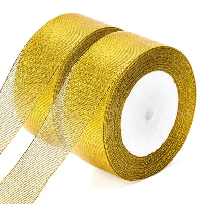 Organza-Geschenkband Gold 40 mm x 44 m Glitzer