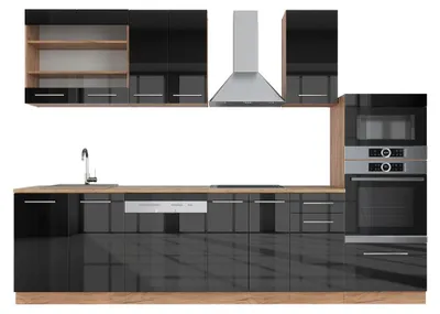 Obrázok produktu pre Kuchynský kút Vicco Fame-Line Antracit vysoký lesk/dub Goldkraft 300 cm s vysokou skrinkou, bez pracovnej dosky, Model 38651