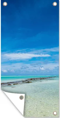 Produktbild von MuchoWow® 40x80 cm Outdoor-Poster Gartendeko Sichtschutz Garten Poster für den Garten  Ein Blick auf die Aitutaki-Lagune von One Foot Island aus