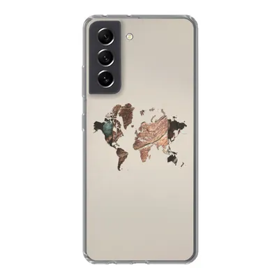 Produktbild von MuchoWow® Handyhülle Schutzhülle Hülle für Samsung Galaxy S21 FE Weltkarte - Holz - Braun Silikon Softcase Handy Hülle - Mobiltelefonhülle