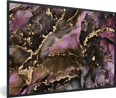 Produktbild von MuchoWow® Gerahmtes Poster Marmor - Gold - Stein - Abstrakt 90x60 cm - Poster mit Schwarzem Bilderrahmen Wandposter Rahmen Foto Bilder - Fotorahmen - Foto-Plakat