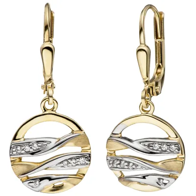 Produktbild von JOBO Ohrhänger rund 333 Gold Gelbgold bicolor matt mit Zirkonia Ohrringe Goldohrringe