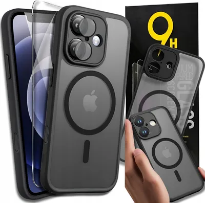 Image de Etui pour iphone 16 magsafe noir étui blindé camera cover case+glass