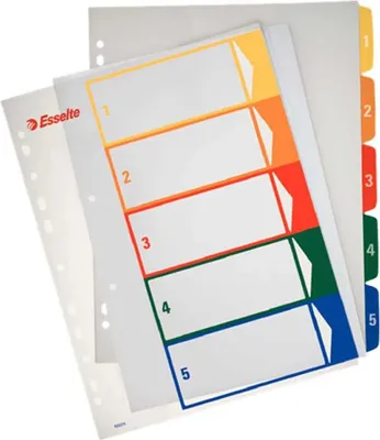 Produktbild von Rejstřík plastový A4 Esselte Maxi, číselný 1-5, mix barev