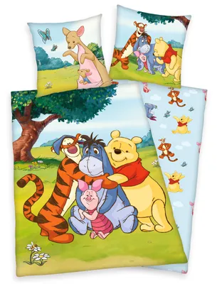 Produktbild von Disney Winnie the Pooh Bettwäsche 80x80 + 135x200 cm, 100% Baumwolle mit Reißverschluss