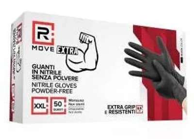 Zdjęcie produktu dla R Move – rękawiczki nitrylowe, czarne, bezpudrowe, z pełną przyczepnością, 8,5 g, rozmiar XXL – 50 sztuk