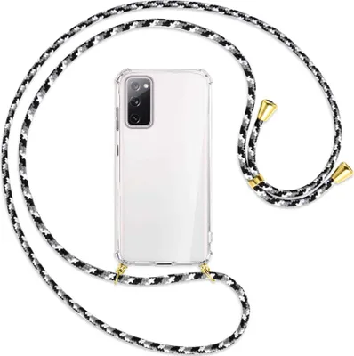 Produktbild von Handykette Backcover-Schutzhülle mit Band (Metall goldfarben) für Samsung Galaxy S20 FE / Lite - schwarz/grau/weiß