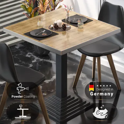 Produktbild von BPY | Bistro Tisch | 80 x 80 x 78,5 cm | Quadratisch | Edelstahl Rand | Eiche / Schwarz | Bistrotisch Gastro Tisch