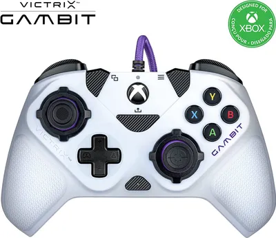 A white Victrix Gambit controller for Xbox is shown against a white background.