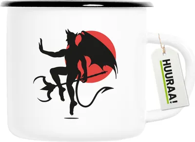 Produktbild von Huuraa Emaille Tasse Teufel Devil 300ml Vintage Campingbecher Geschenkidee