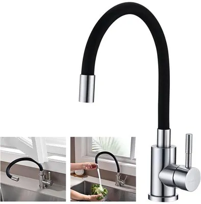 Immagine prodotto di Rubinetto da cucina nero flessibile, orientabile a 360° con aeratore