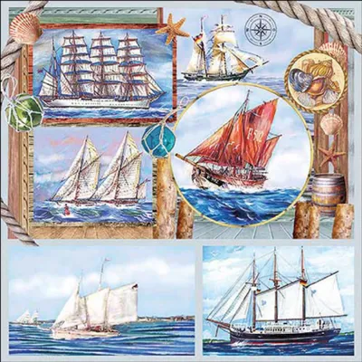 Servietten Papier 33x33cm 3-lag. mit Segelschiffen Motiv 20 Stück