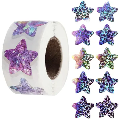 Glitzerstern-Sticker 1000 Stück, 2 Rollen, 27 mm, selbstklebend
