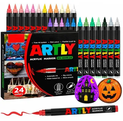 Immagine prodotto di Set di pennarelli acrilici, 24 colori, resistenti all'acqua, adatti per pietra, Vetroceramica, legno, tessuto e tela