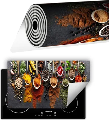 Image de Plaque de recouvrement pour cuisinière Plaque de recouvrement pour plaque de cuisson 90x52 cm Tapis antidérapant Enroulable, Épices Herbes aromatiques