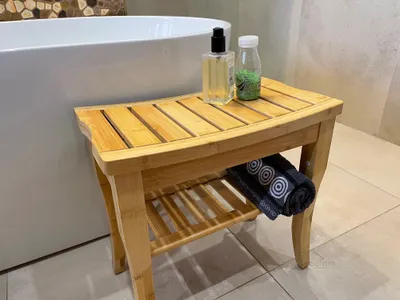 Produktbild von ECOLAM Duschbank Hocker Bambus Holz Tisch Badbank Aufbewahrung Lago 47 x 45 cm