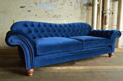 Immagine prodotto di Design Sofa 4 Sitzer Couch Textil Polster Blau Klassische Sofas Chesterfield