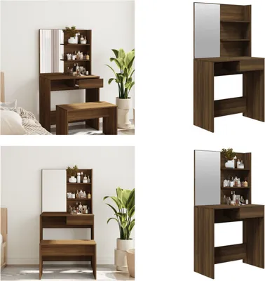 Produktbild von vidaXL Schminktisch mit Spiegel Braun Eiche 74,5x40x141 cm - Schminktisch - Schminktische - Kosmetiktisch - Frisiertisch