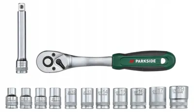 Produktbild von PARKSIDE Steckschlüsselsatz 13-teilig mit 3/8 Zoll Ratsche