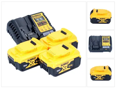 Zdjęcie produktu dla DeWALT DCB1104P3-QW, Zestaw bateria i ładowarka, Litowo-jonowa (Li-Ion), 5 Ah, 18 V, Czarny, Żółty, Prąd przemienny