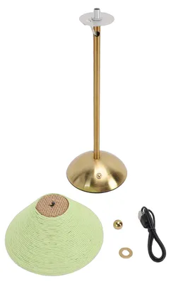 Image de Lampe de table, 3 couleurs, sans fil, abat-jour en corde de papier tressée à la main, idéale pour une table de chevet, chambre à coucher, couleur verte